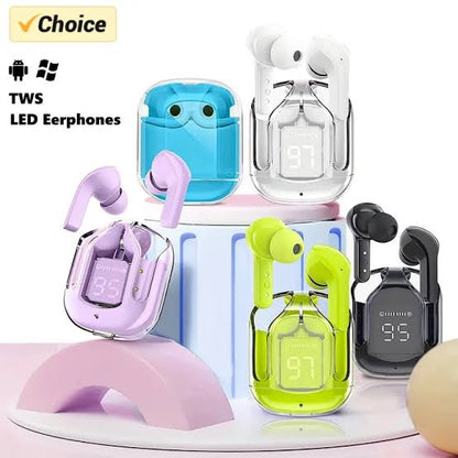 Crystalbeats BT30: Transparent TWS Bluetooth 5.3 Earbuds with Digital Display & Noise Canceling