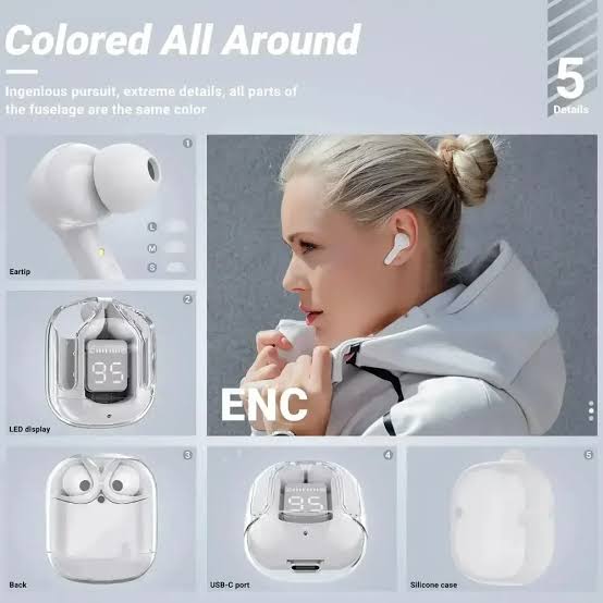 Crystalbeats BT30: Transparent TWS Bluetooth 5.3 Earbuds with Digital Display & Noise Canceling